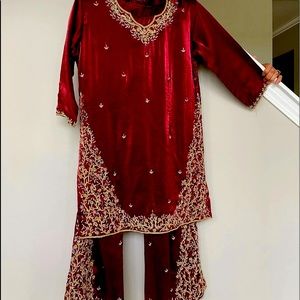Red Burgundy Gold Shalwar Kameez
